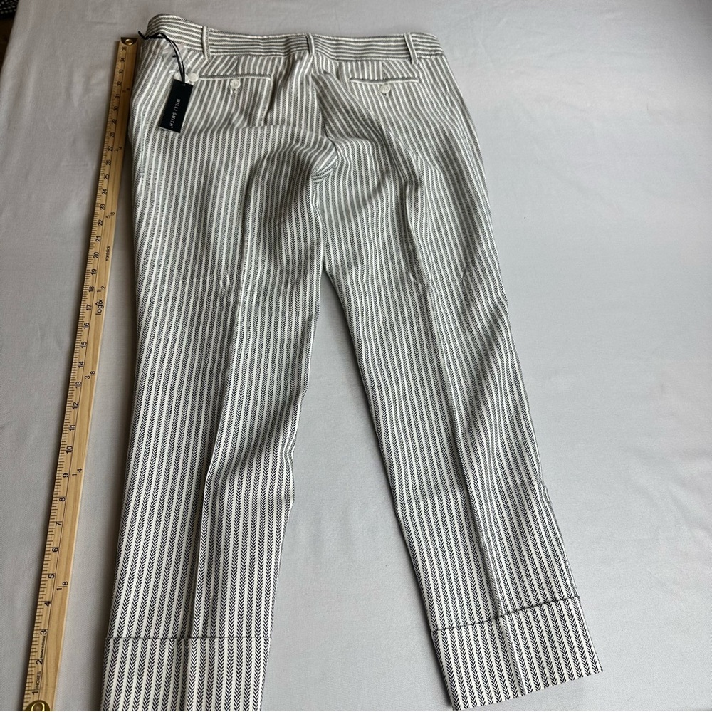 NWT Willie Smith Women’s 55% Linen Pants Blk & White Feather Striped Size 12